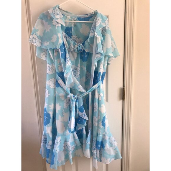 Vtg Negligée 1970's "LALA" Saks Fifth Avenue Blue Floral Lingerie 3 Piece - Picture 2 of 10